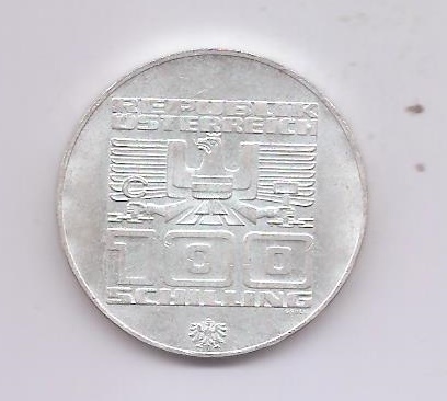 AUSTRIA DEL AÑO 1976 ESQUIADOR DE 100 SCHILLING